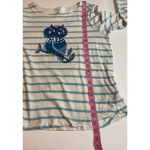Talbots Large Petit LP Owl Knit Top Long Sleeve Teal / White Stripe Excellent - Picture 4 of 6